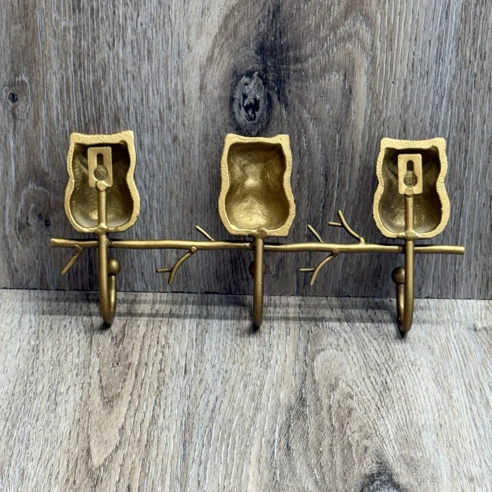 Cast Iron Owl Wall Hook Coat Hat Key Towel MCM Home Decor Gold Finish